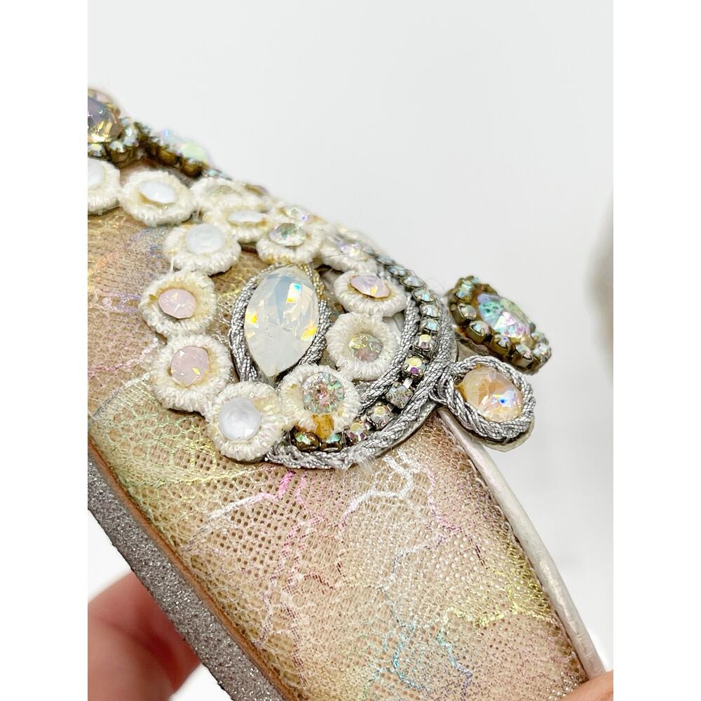 René Caovilla Veneziana Iridescent Shimmer Lace Crystal Slingback Heels IT 38 - Picture 8 of 16